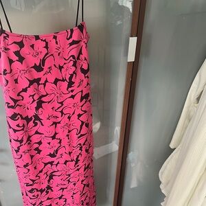 Zara Pink and Black Floral Slip Dress
